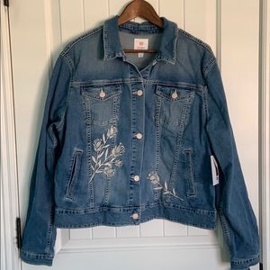 LuLaRoe Harvey Denim Jacket Embroider Roses New